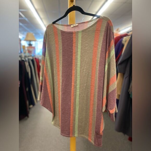 First Love Ladies LG Tan & Orange Striped Blouse - Picture 1 of 5